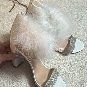 Windsor White and Silver Feathered Heels